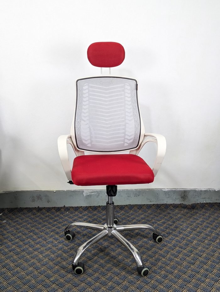 V Mesh Chair – সাদা বডি + লাল কালার